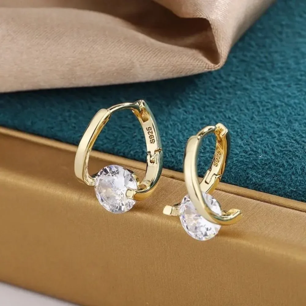 S925 Sterling Silver Love Heart Star White Zircon Earrings Wedding Engagement - Picture 5 of 6